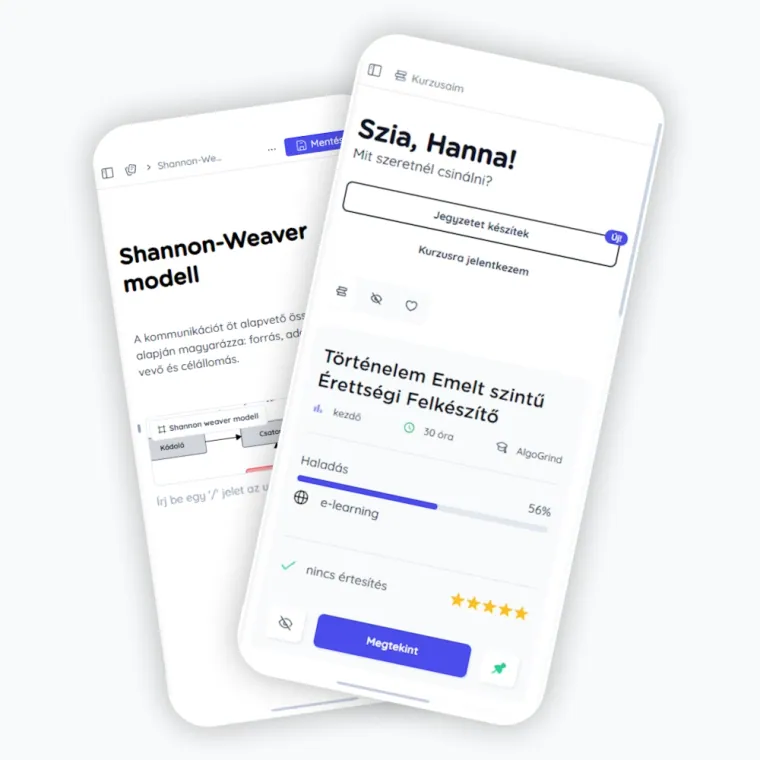 Az AlgoGrind oktatási platform letölthető alkalmazása és a saját jegyzet készítésének funkciója.